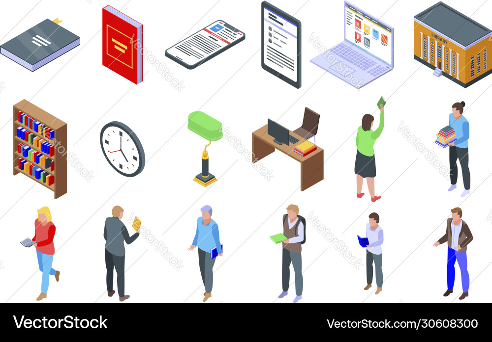 Library icons set isometric style Library icons set isometric style Vector Image