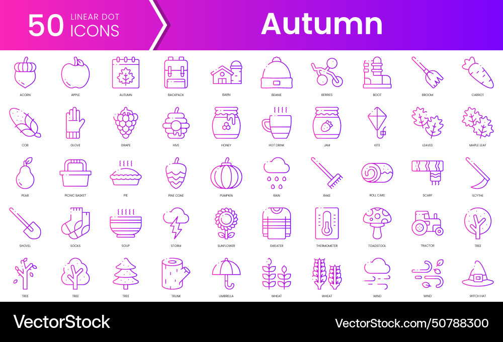 Set of autumn icons gradient style icon bundle Set of autumn icons gradient style icon bundle vector image