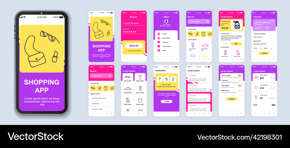 Shopping ui app smartphone interface Shopping ui app smartphone interface vector image