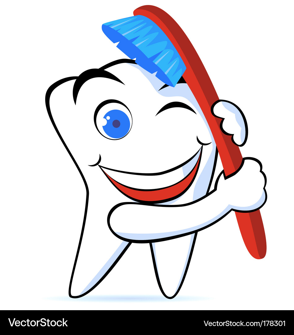 Smiling Tooth Character with Brush Vector Image