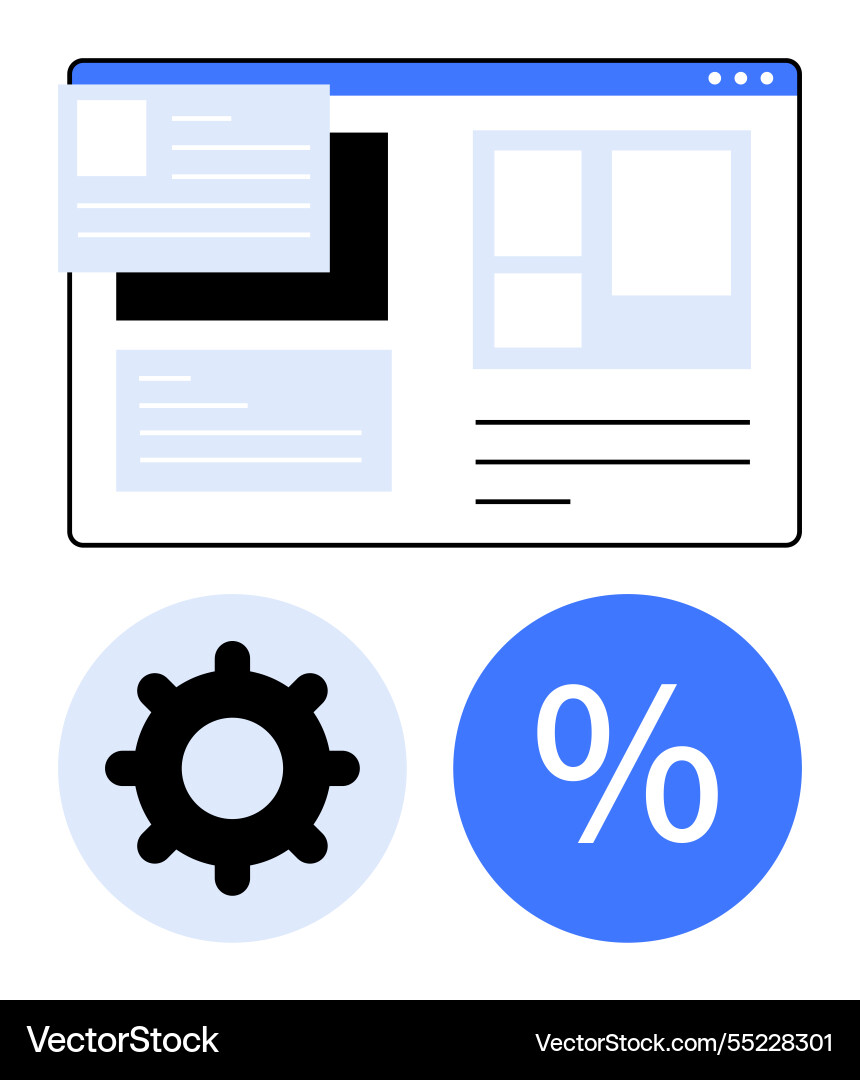 Website interface with floating windows gear icon Vector Image
