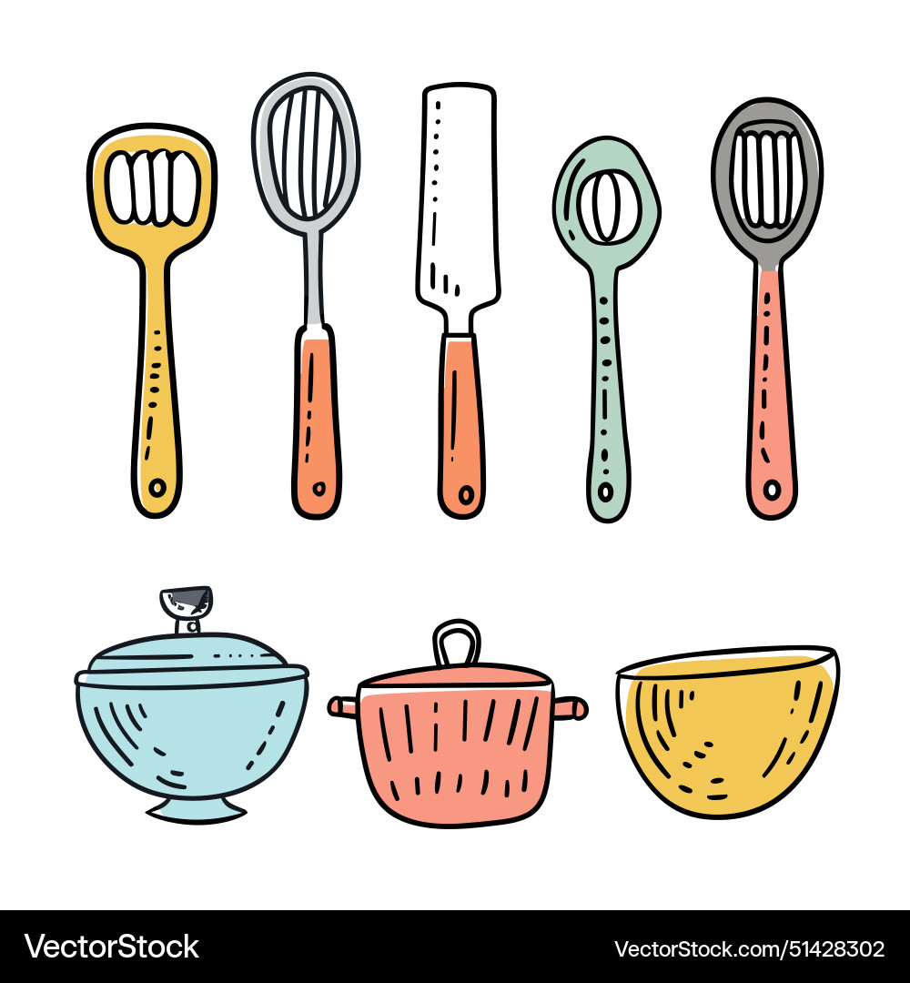 Colorful Kitchen Utensils – Royalty-Free Vector | VectorStock, image size:1000x1080