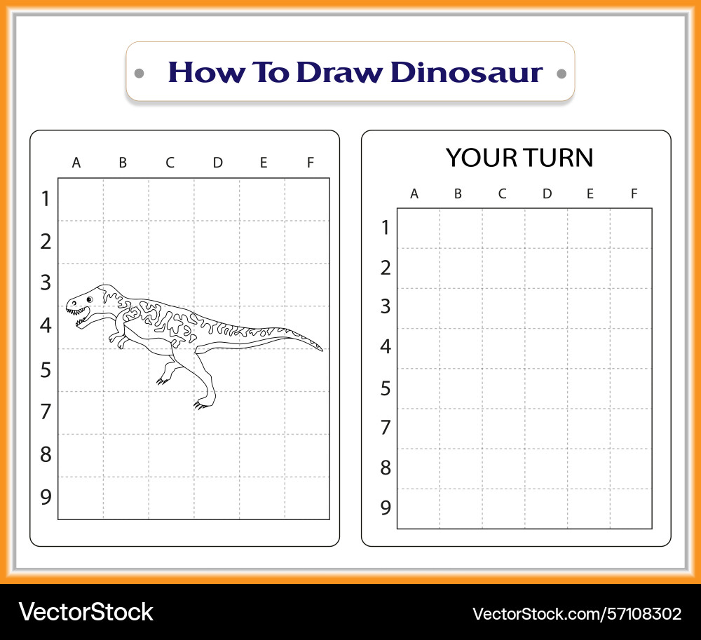 Dinosaur Zeichnung Tutorial mit Raster lernen zu zeichnen Vektorbild