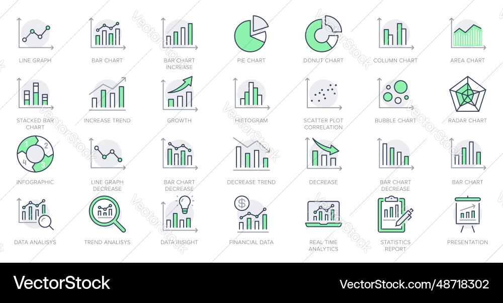 Line Graph Icons - Data Analysis vector image