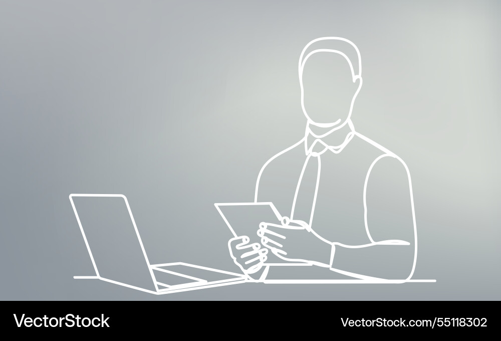 Man with laptop sketch continuous line drawing Vector Image