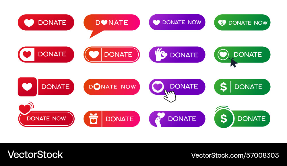 Donate button icon set heart symbol web elements vector image