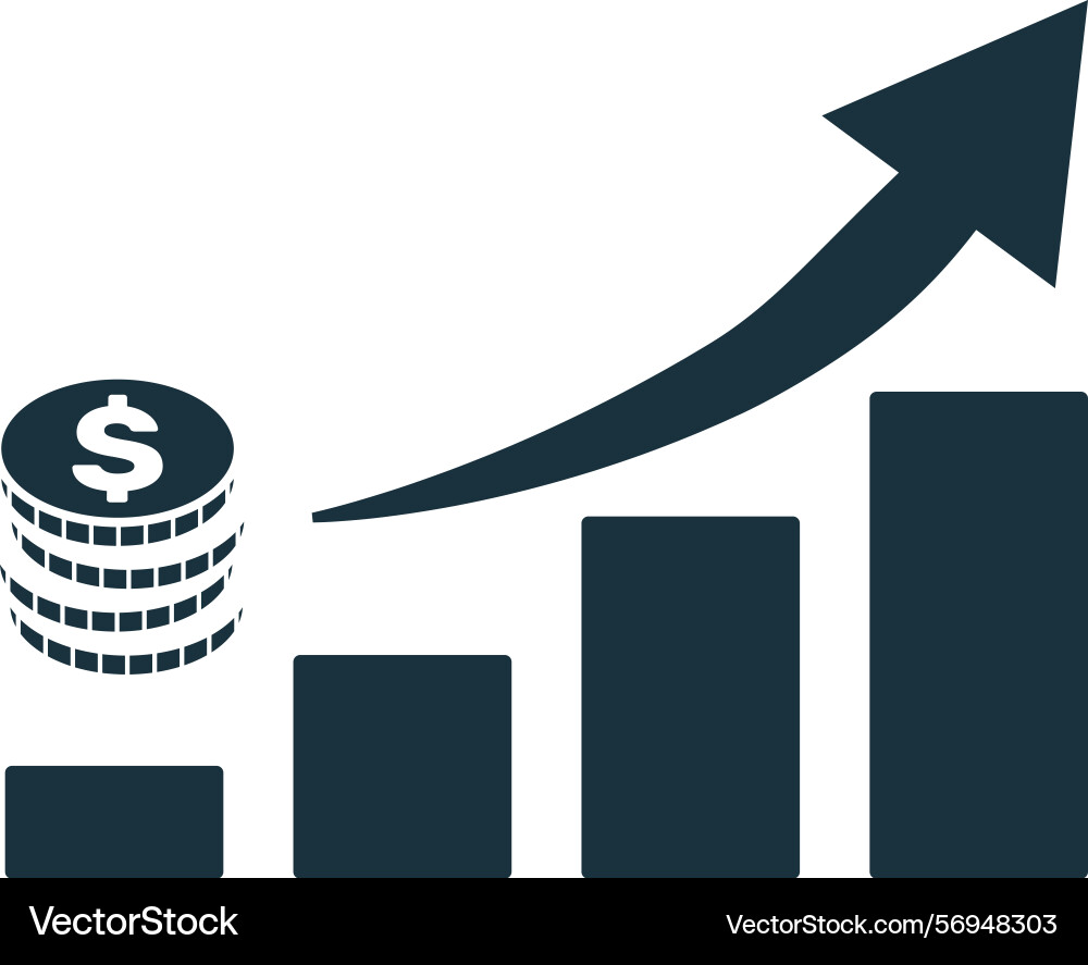 Growing bar graph and rising arrow representing Growing bar graph and rising arrow representing vector image