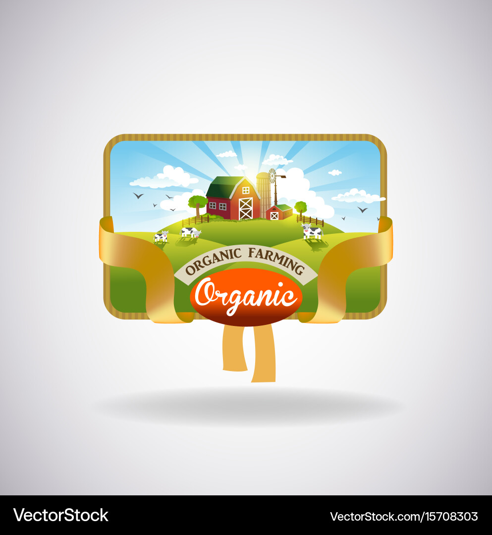 Label with the image of a farm Vector Image