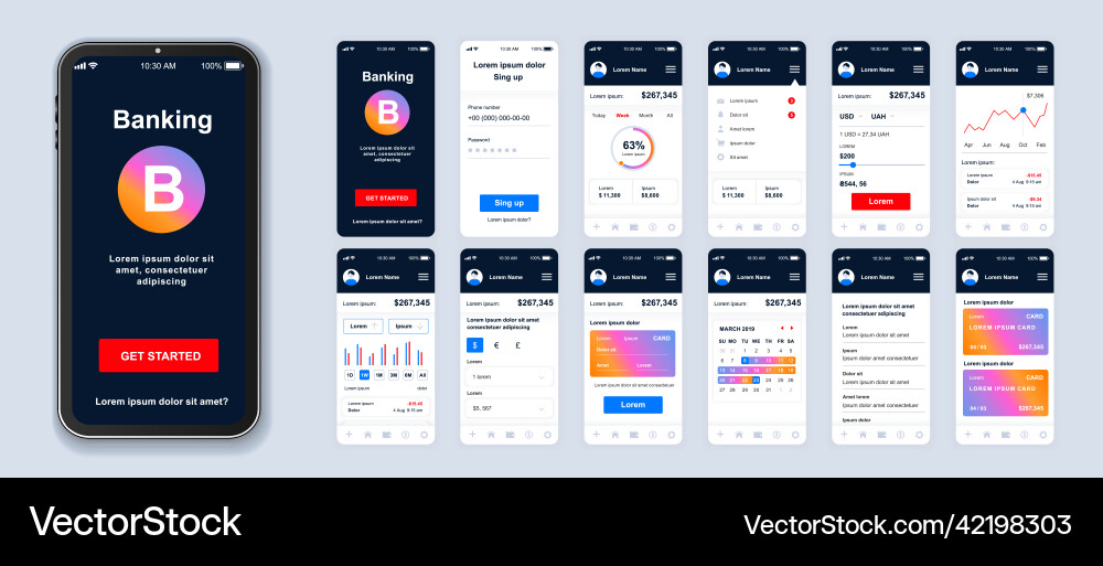 Mobile banking ui app smartphone interface Mobile banking ui app smartphone interface vector image