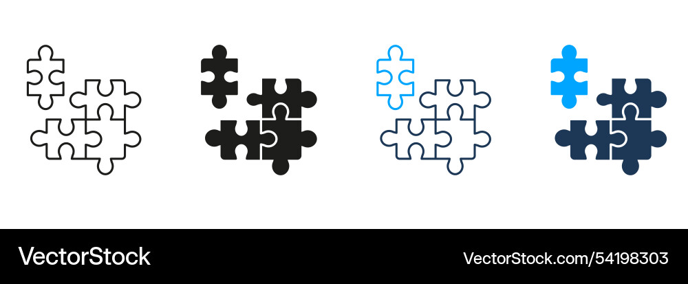 Puzzle pieces teamwork logic game idea line Puzzle pieces teamwork logic game idea line vector image
