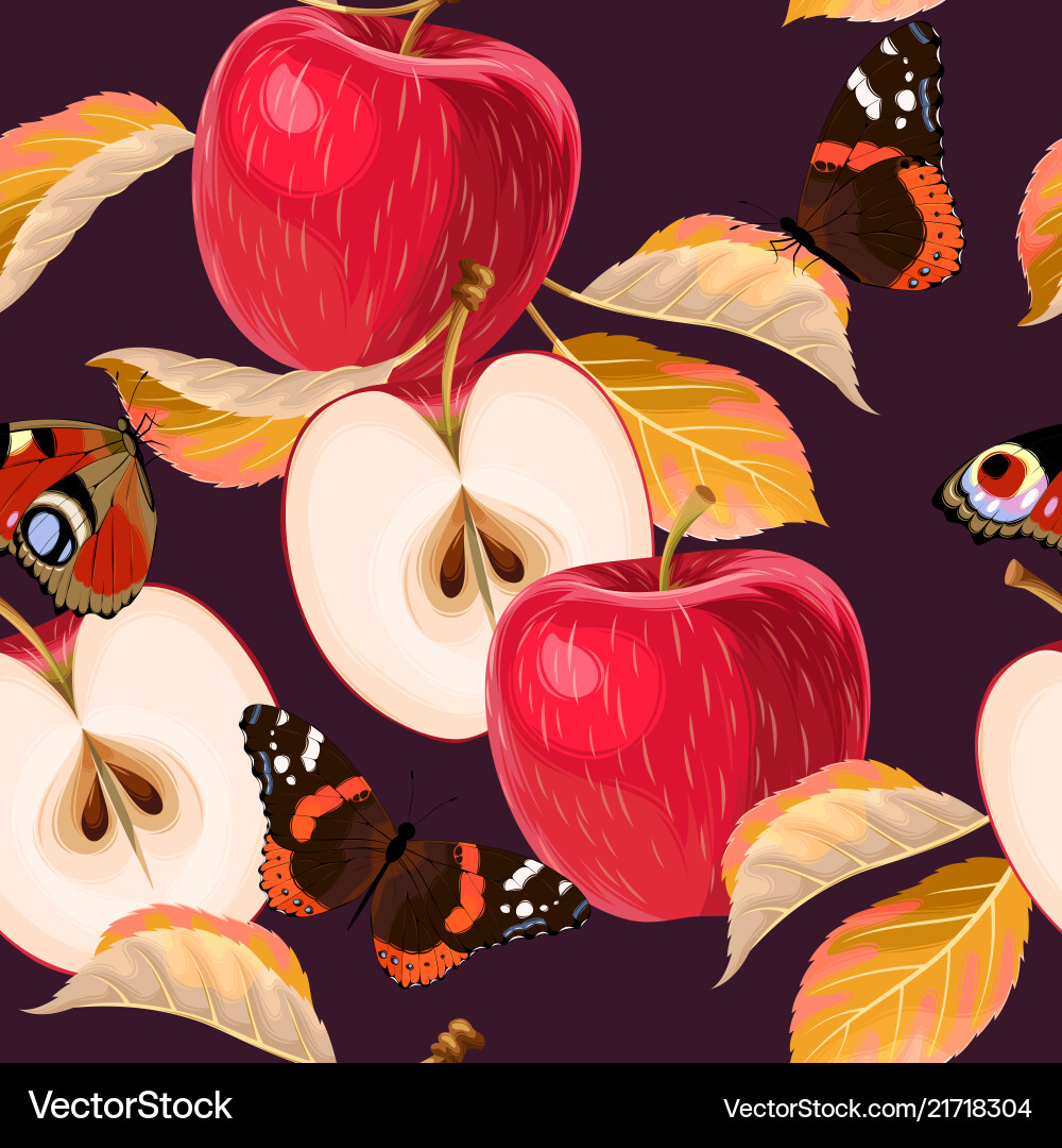 Red Apple Leaf Pattern vector image