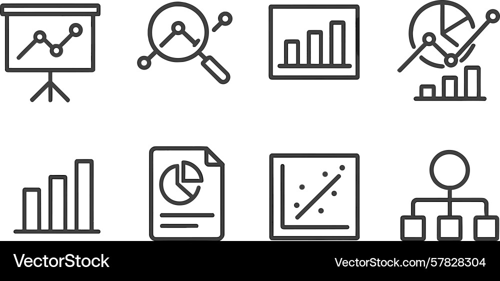 Trends and analytics charts displayed in various vector image
