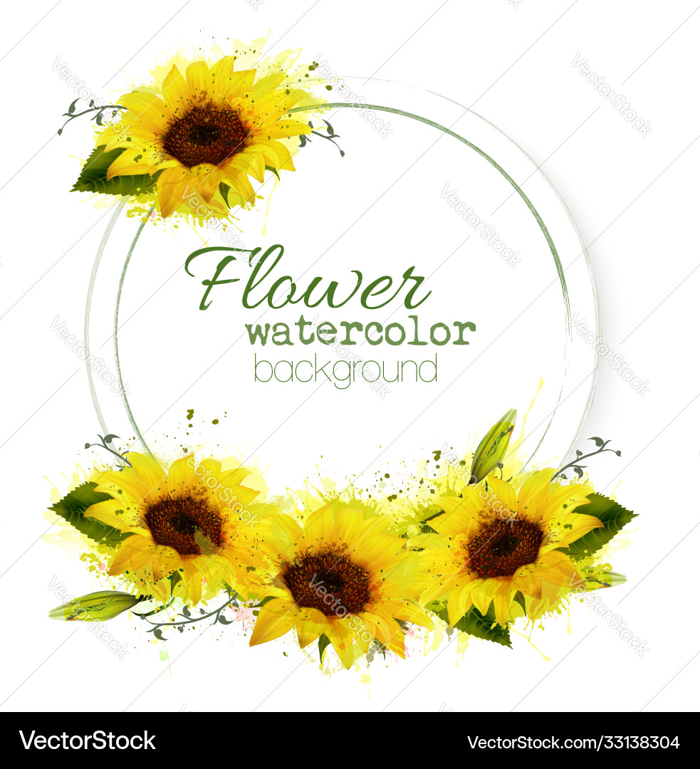 Watercolor Sunflower Greeting Card Vector Image