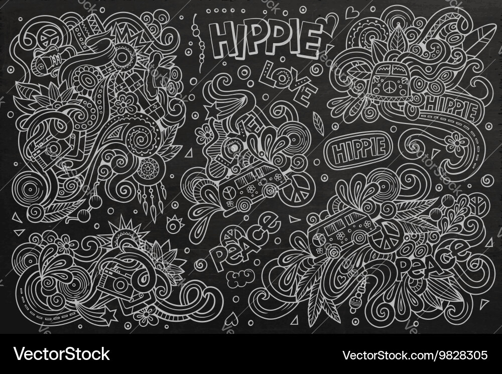 Chalkboard set of hippie object vector image