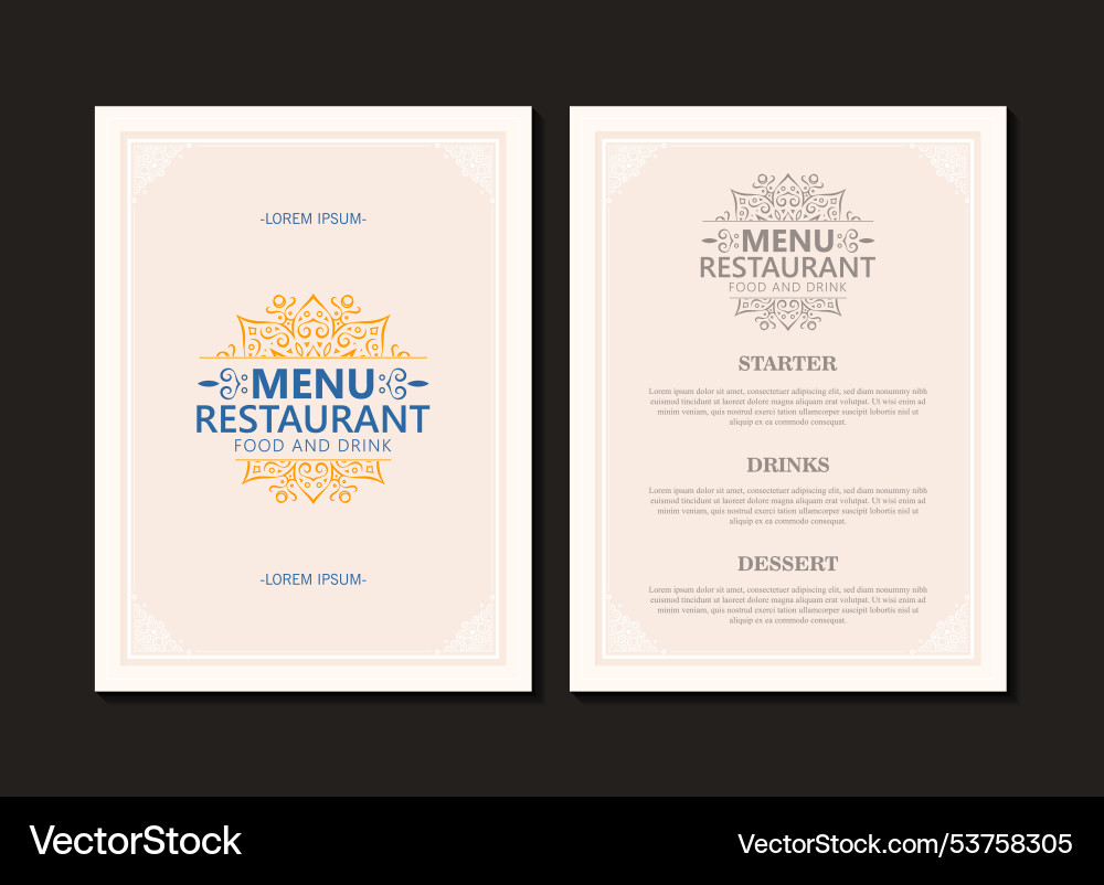 Classic menu layout with ornamental elements Vector Image