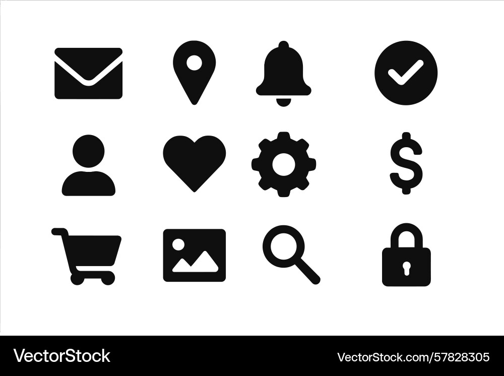 Collection of simple black icons representing Collection of simple black icons representing vector image