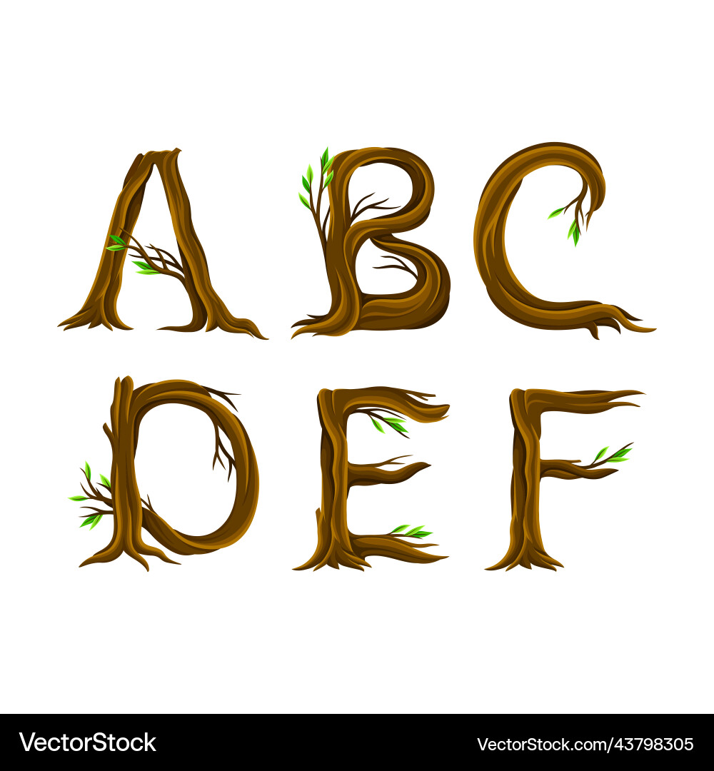 Forest alphabet arranged from tree trunk Forest alphabet arranged from tree trunk vector image