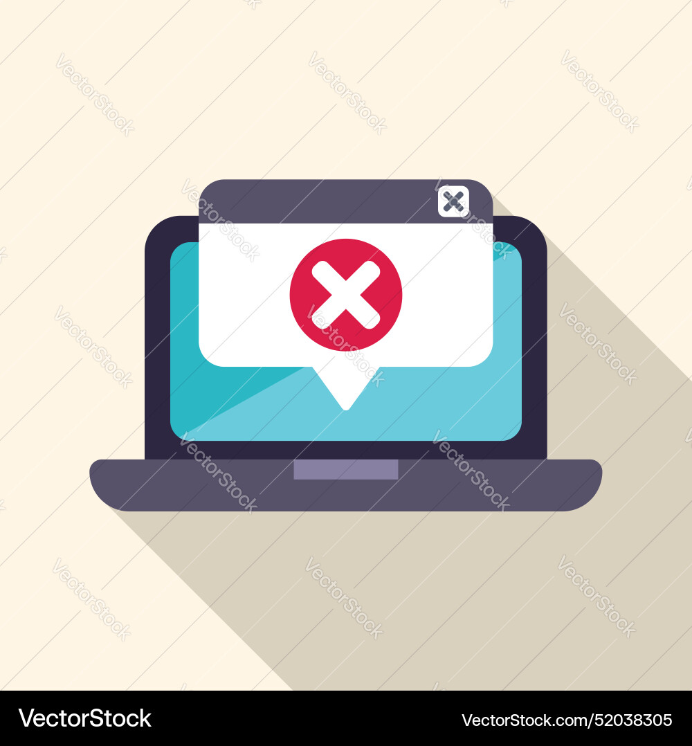Modern laptop displaying error message with cross Modern laptop displaying error message with cross vector image