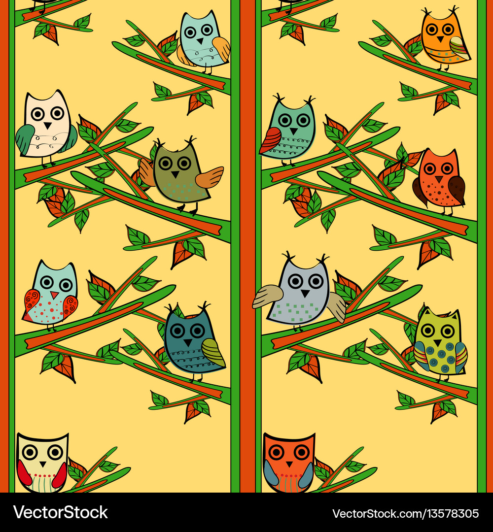 Owl tree branch vertical seamless pattern Vector Image