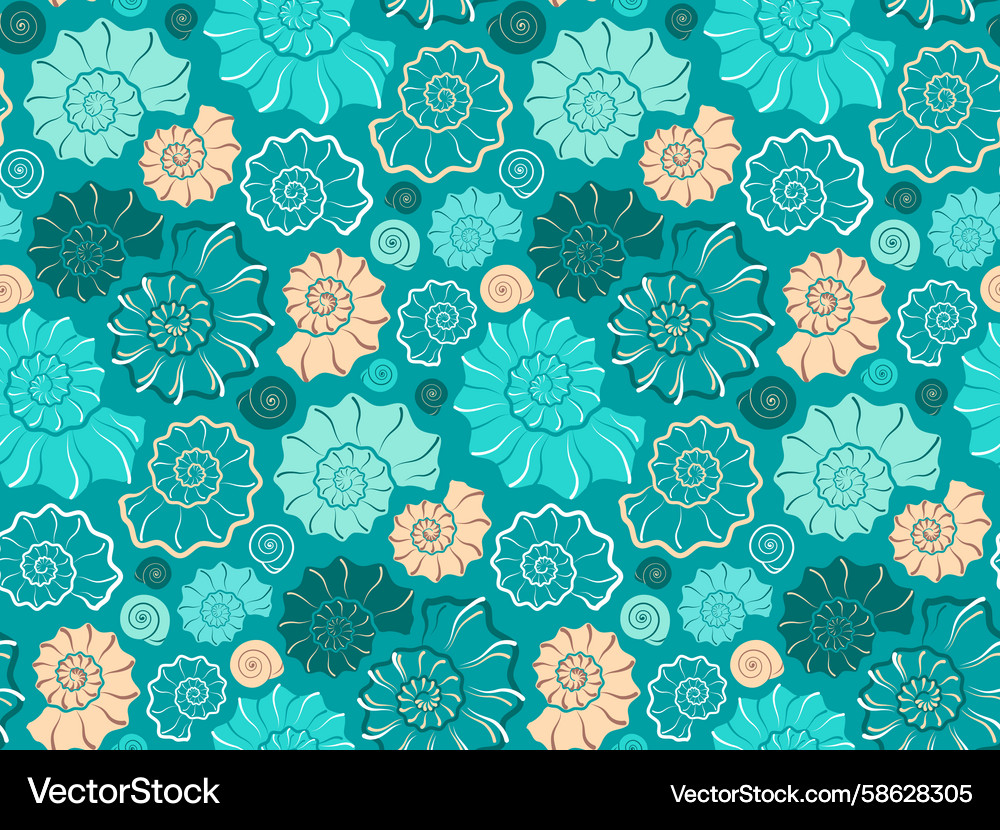 Seamless pattern with spiral sea shells Seamless pattern with spiral sea shells Vector Image