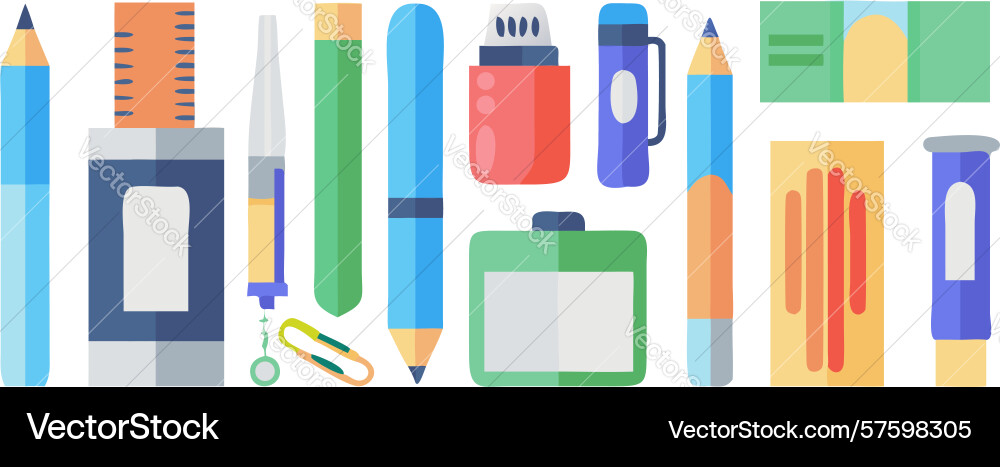 Writing and drawing instruments stationery set vector image