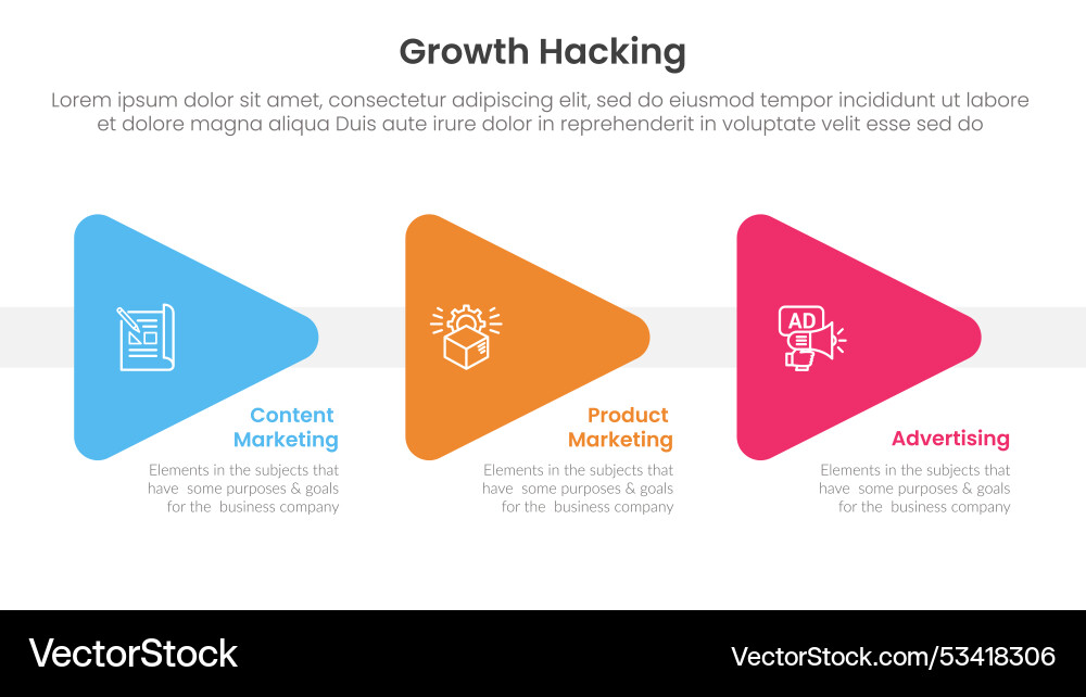 Growth hacking infographic 3 point with triangle Growth hacking infographic 3 point with triangle Vector Image