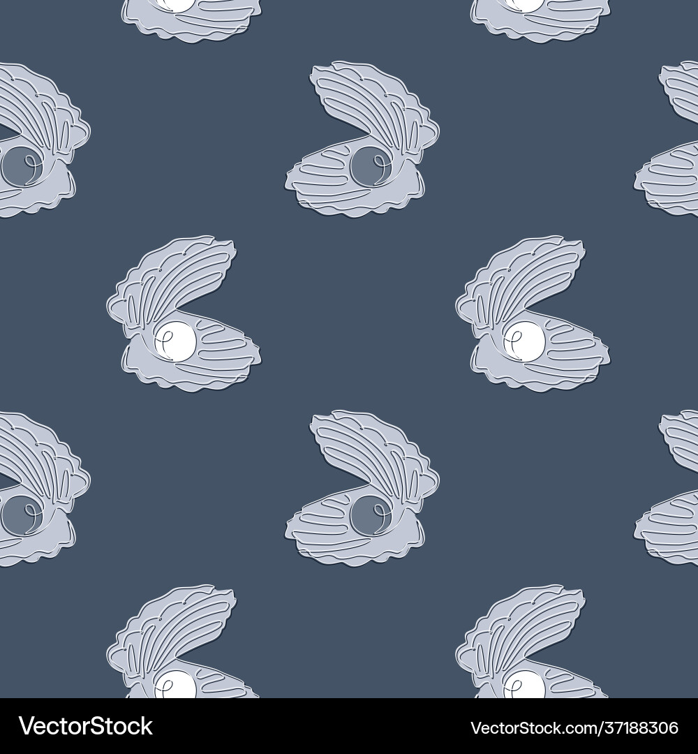 Open seashell with pearl seamless pattern in line Open seashell with pearl seamless pattern in line vector image
