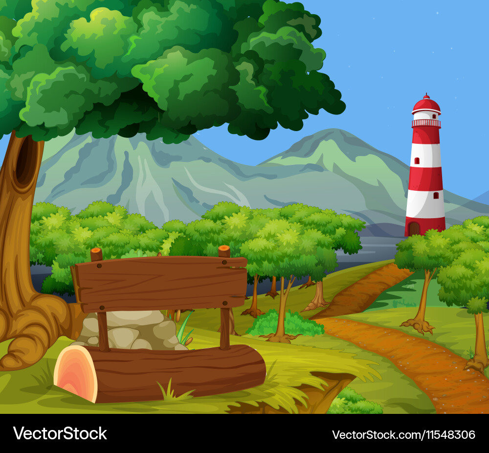 Scene with forest and lighthouse Vector Image