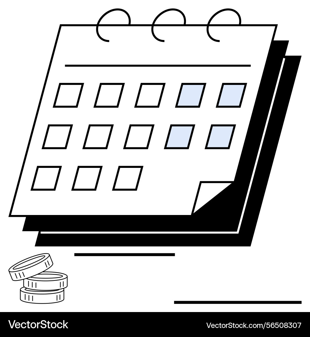 Calendar with marked dates and coins representing Calendar with marked dates and coins representing Vector Image