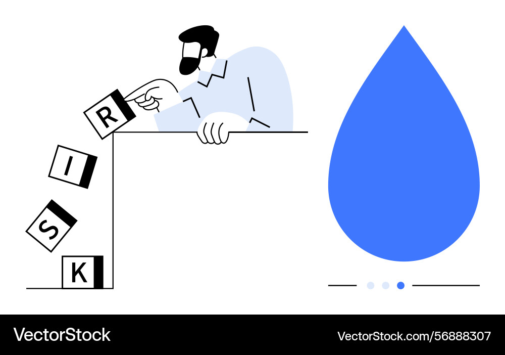 Man preventing risk blocks from falling with large Man preventing risk blocks from falling with large vector image