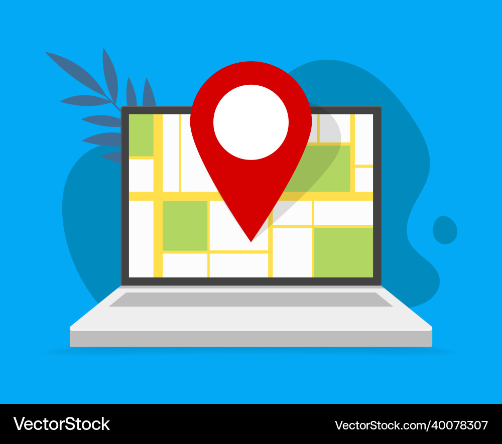 Pointer location and laptop with web map Pointer location and laptop with web map vector image