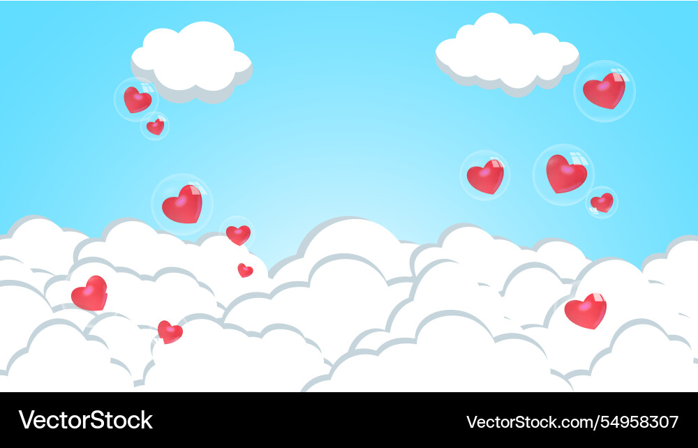 Red heart in a bubble floating on cloud Vector Image