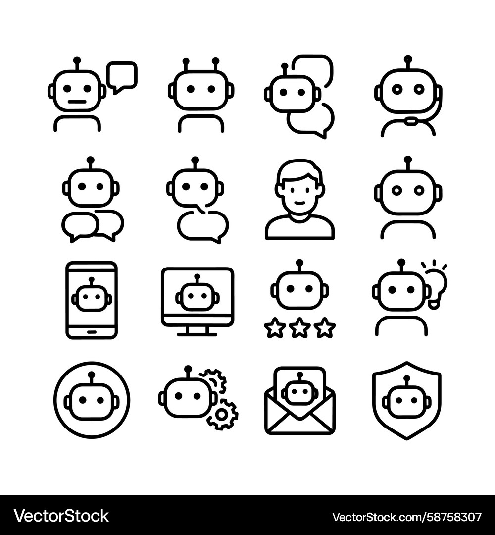 Robot Assistant Icon Set - Minimalist Vector Image