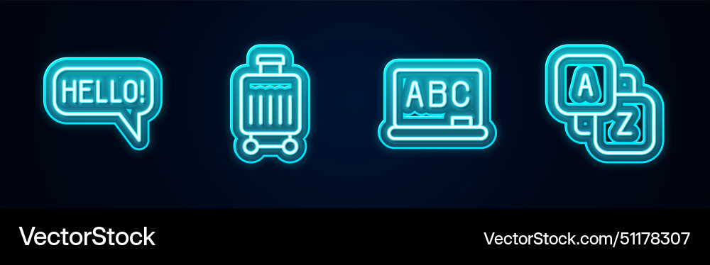 Set line hello in different languages suitcase Set line hello in different languages suitcase Vector Image