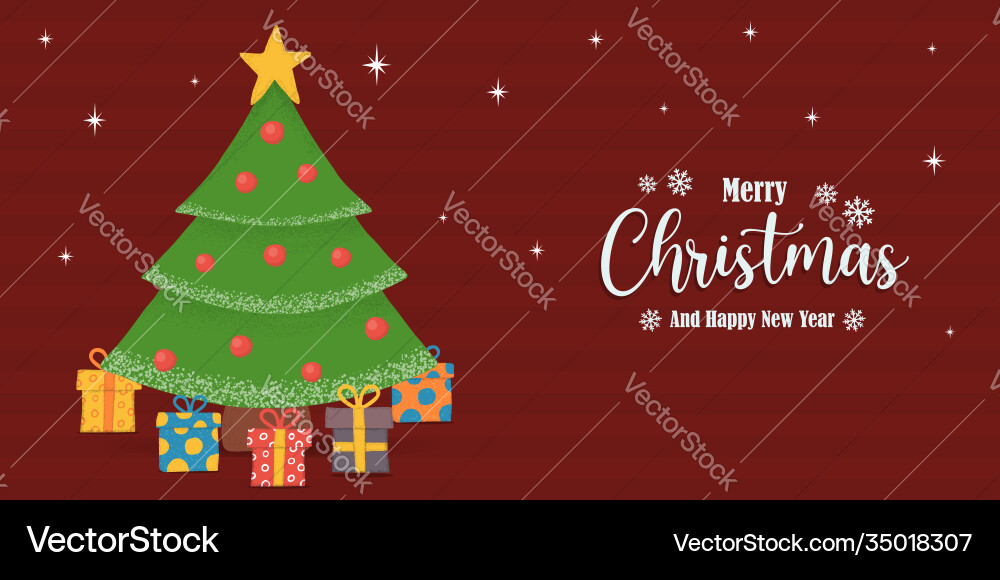 Year pine tree gift holiday banner Year pine tree gift holiday banner vector image