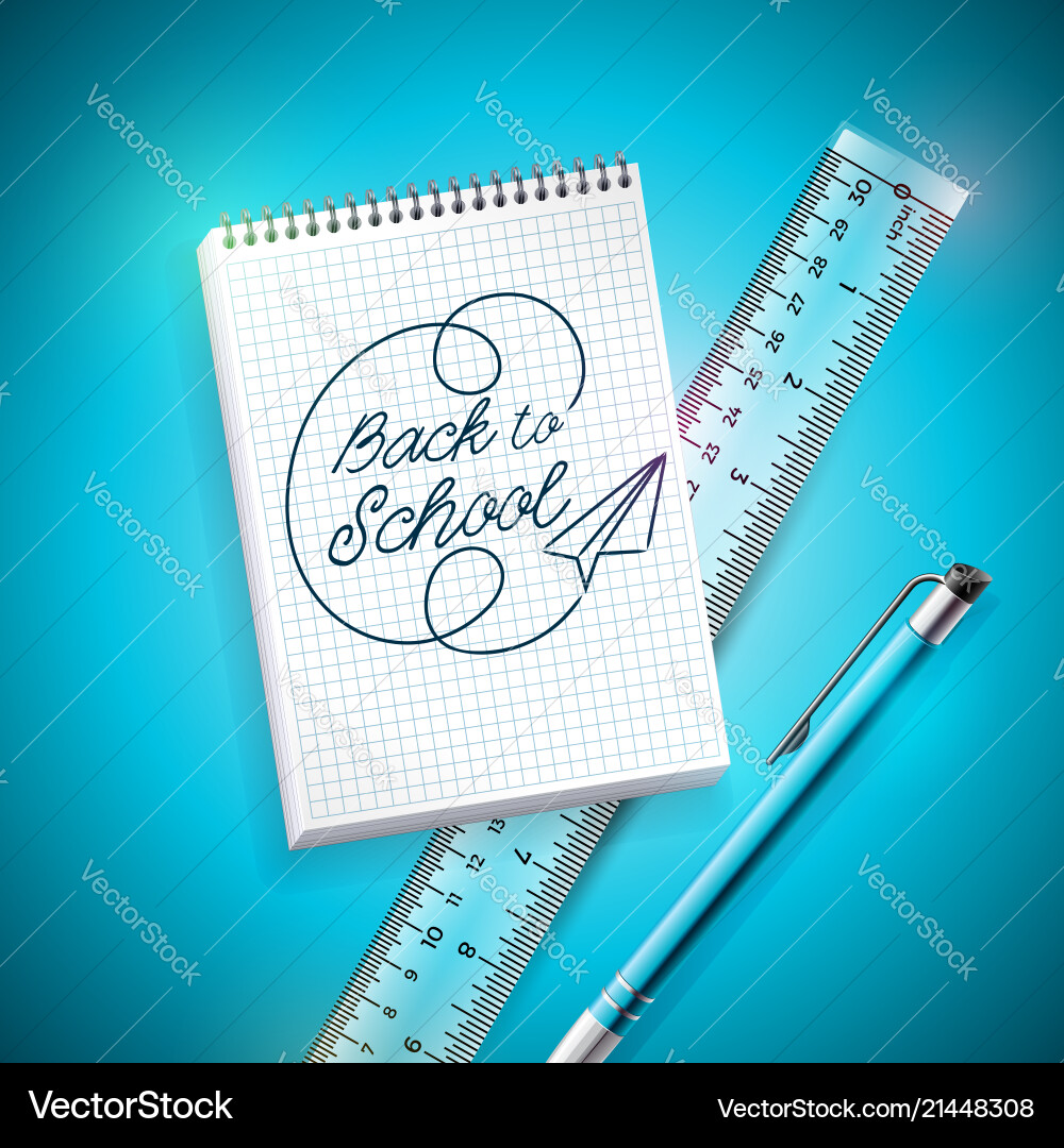 Back to school design with pen ruler and notebook Back to school design with pen ruler and notebook vector image