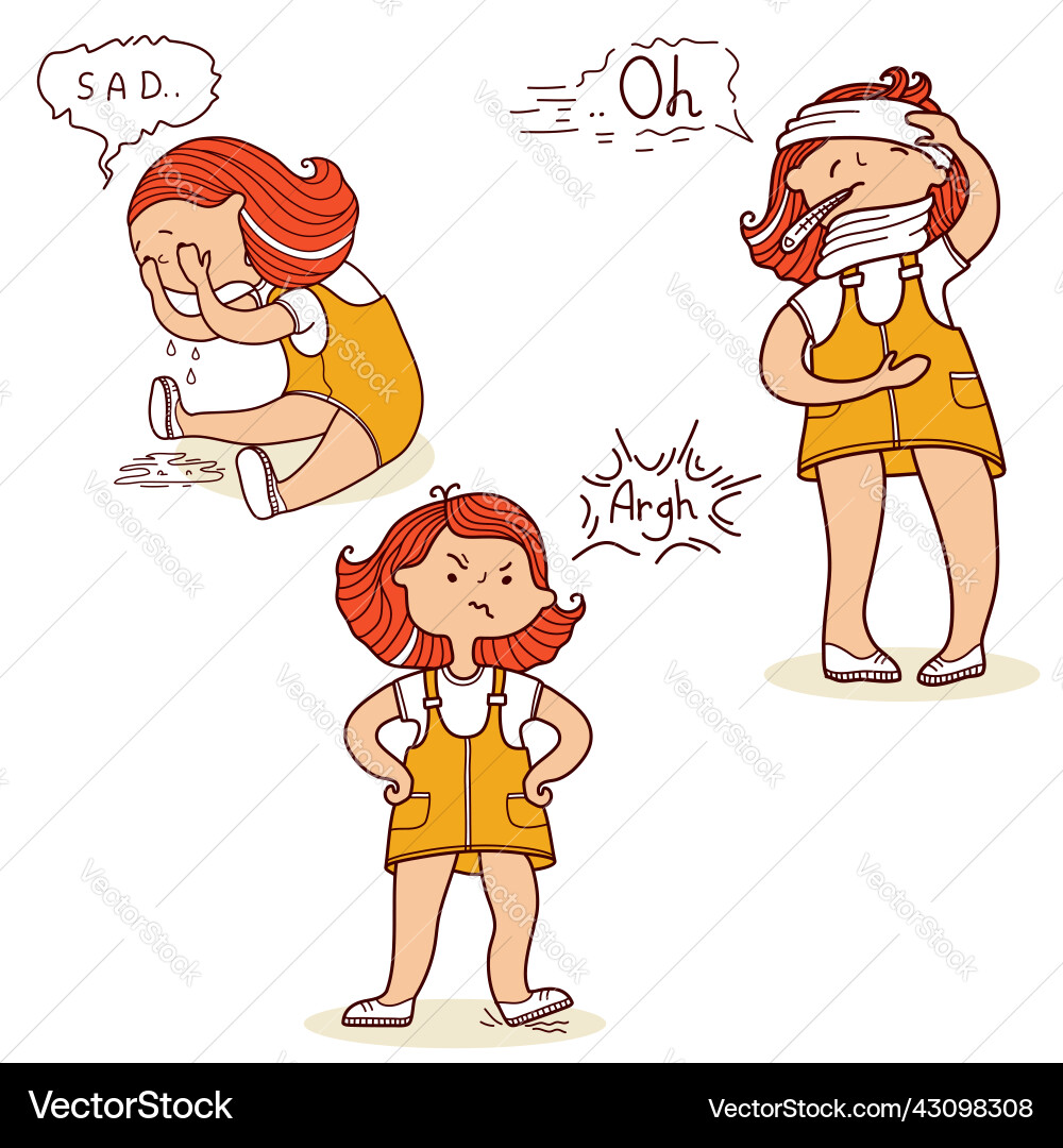 Set von jungen Mädchen negative Emotionen Hand gezogen Set von jungen Mädchen negative Emotionen Hand gezogen vektorbild