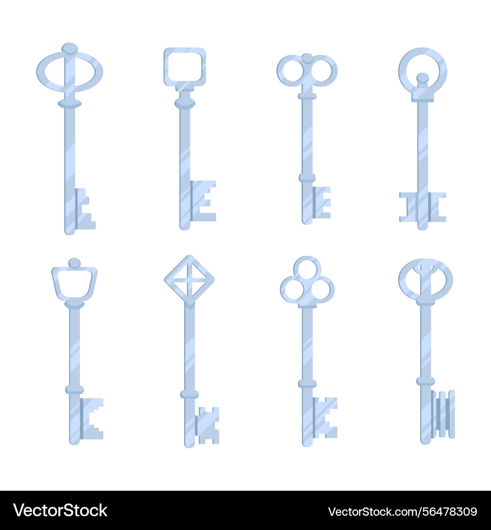 A set of silver keys for locks in simple style Vector Image