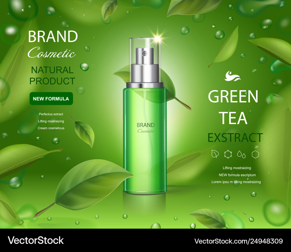 Green tea skincare moisture cosmetic spray ads vector image