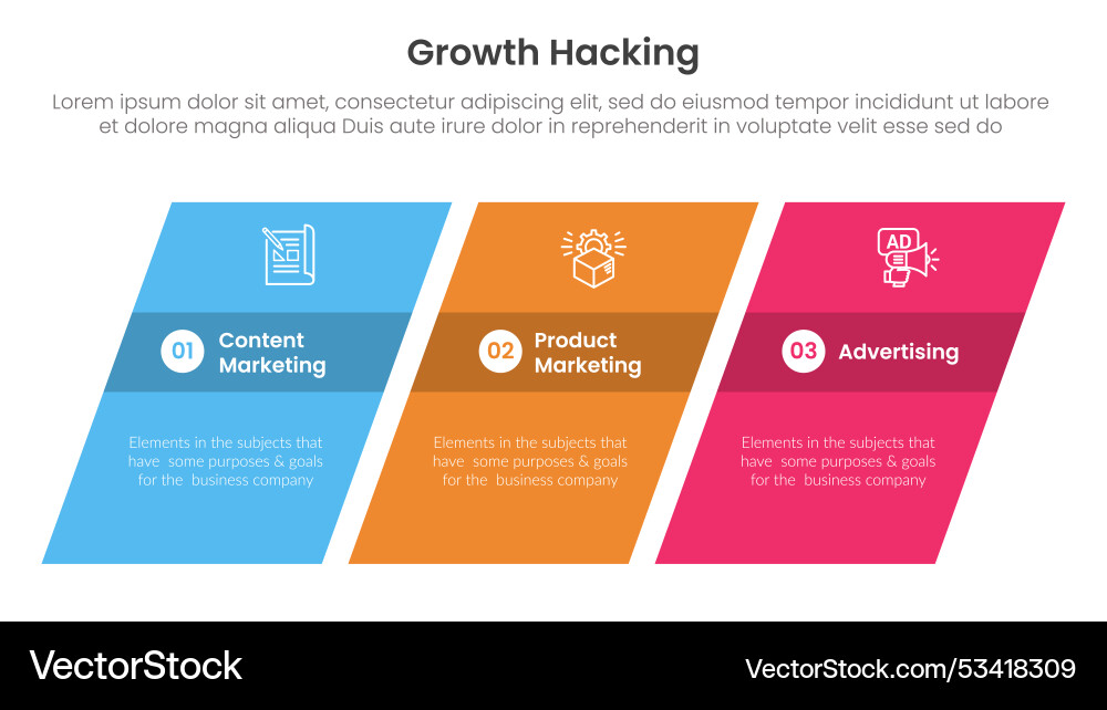 Growth hacking infographic 3 point with rectangle Vector Image