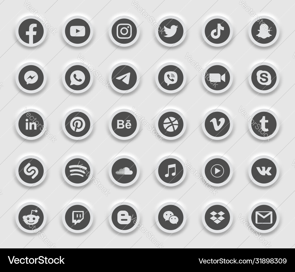 Moderne Social Media Icons - 3D Rund Vektorbild