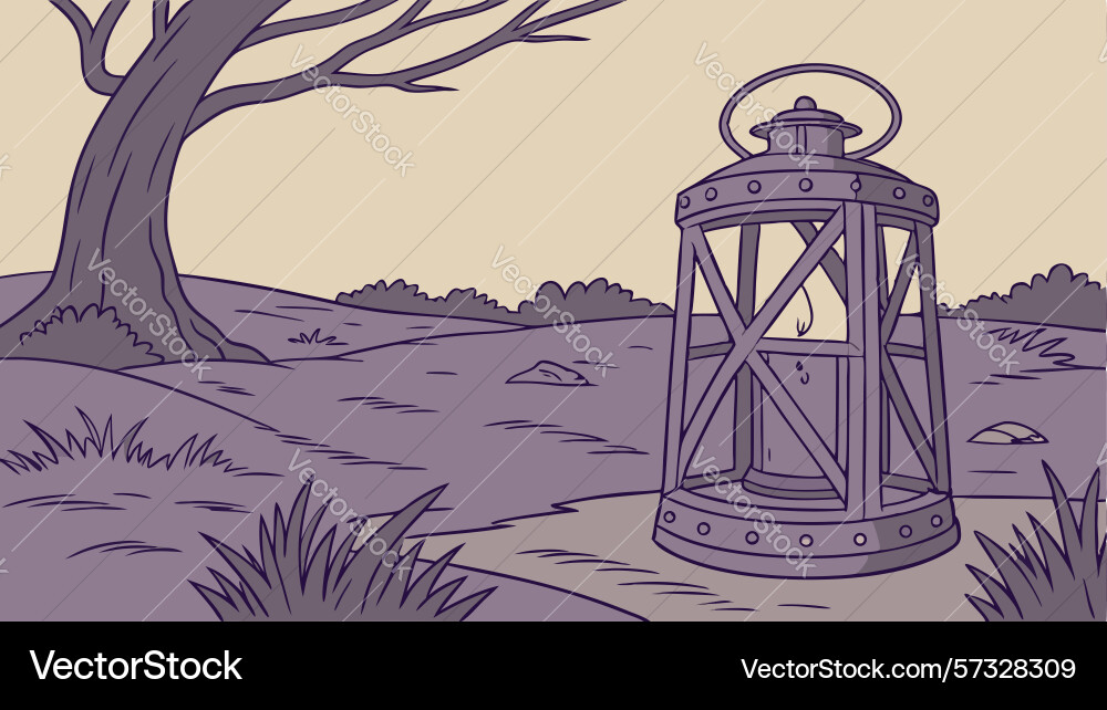 Old rustic lantern in a tranquil forest setting vector image