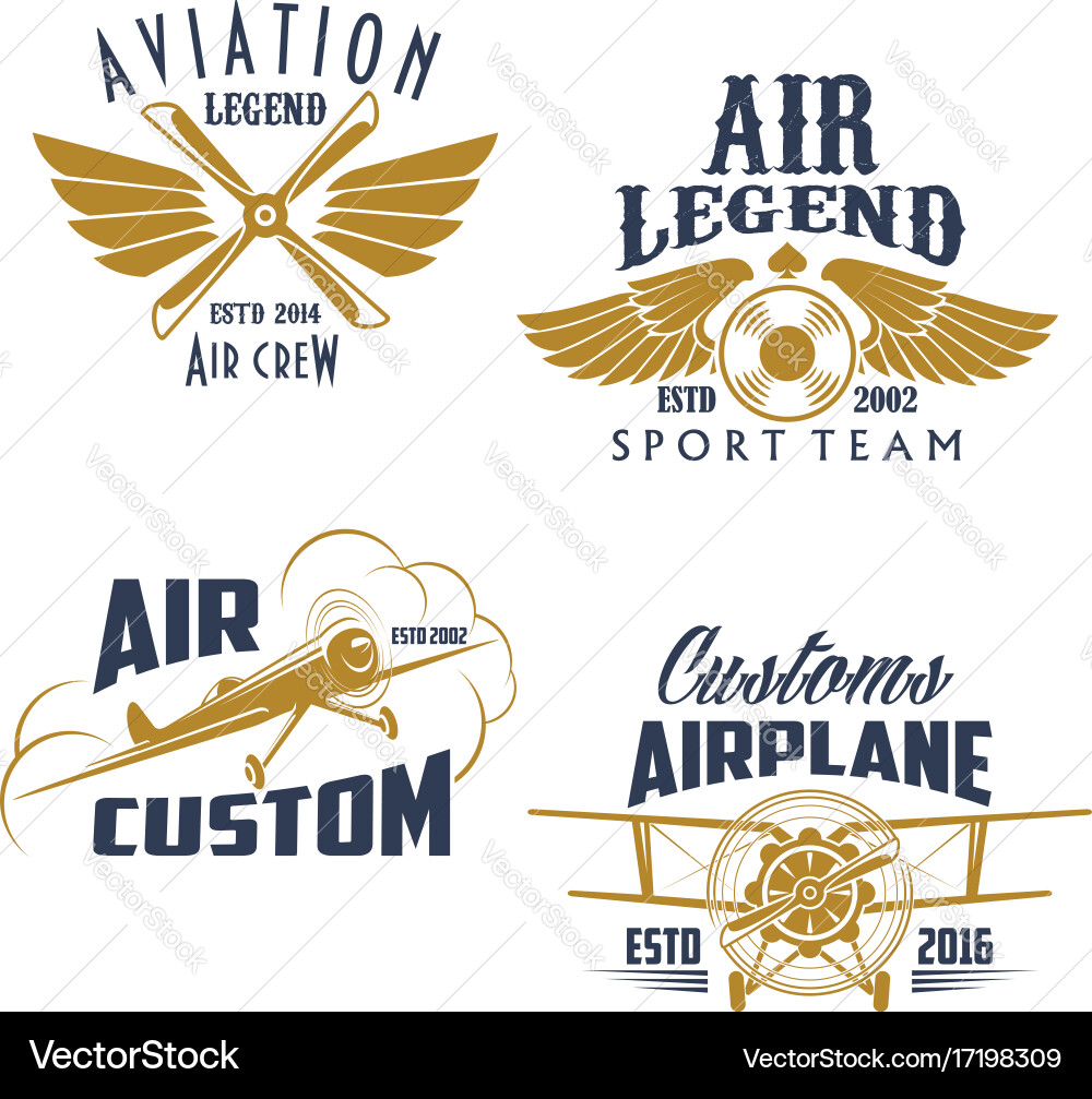 Retro Airplane & Wings Icons Vector Image