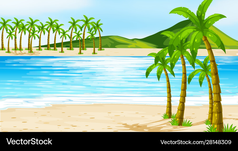 Tropical Beach Scene with Coconut Palms Vector Image