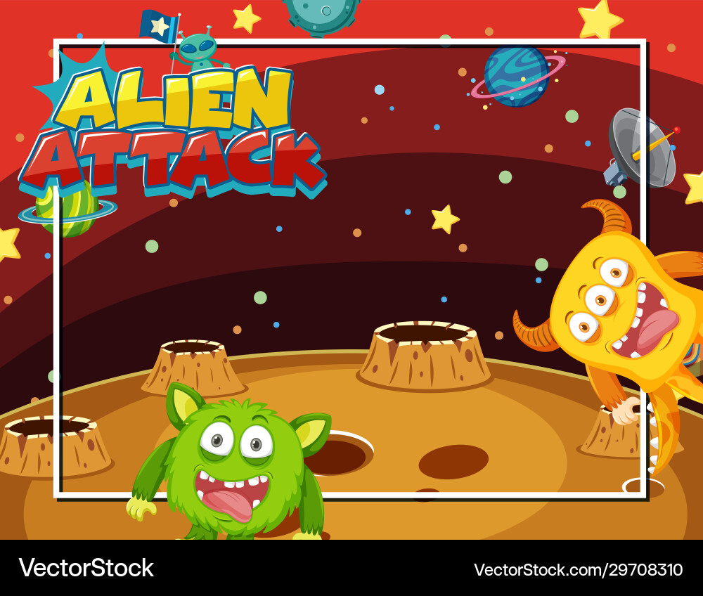 Frame design with aliens in space background vector image