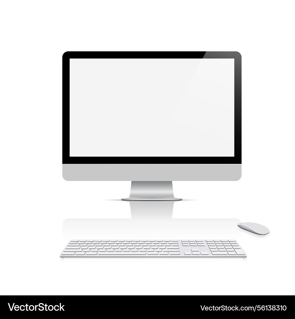 Modern Monitor with Keyboard - Front View vector image