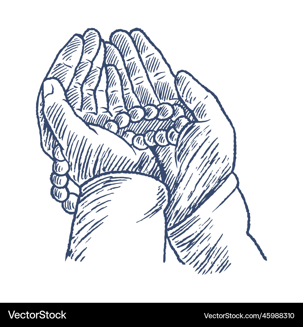 Praying hands with rosary hand drawn vintage vector image