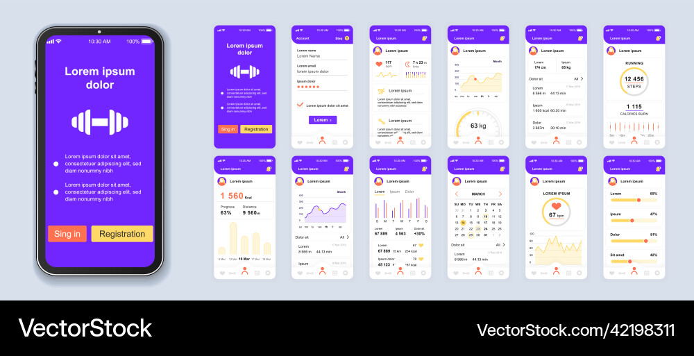 Fitness ui mobile app interface design Fitness ui mobile app interface design vector image