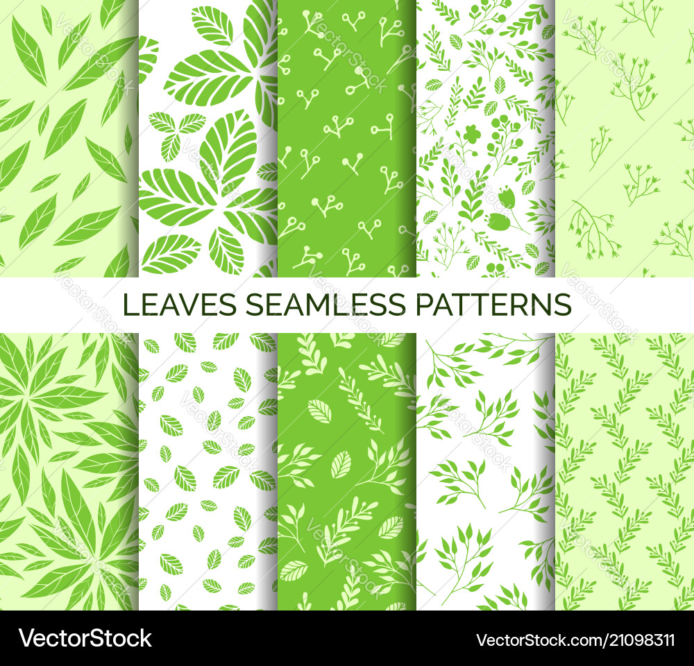 Green leaves seamless pattern set of backgrounds Green leaves seamless pattern set of backgrounds vector image
