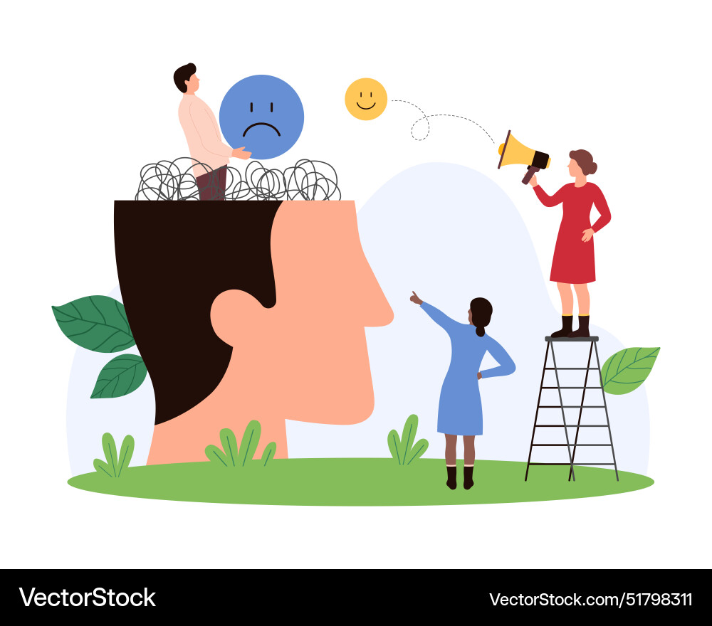 Mood change from negative to positive by tiny Mood change from negative to positive by tiny vector image